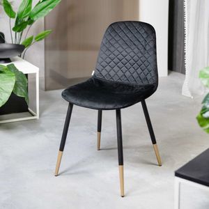 HOMLA Noir Velours stoel, woonkamerstoel, eetkamerstoel, gestoffeerde stoel, stoel met rugleuning, keukenstoel met modieus design, zwarte en gouden poten, zwart, 44 x 52 x 85 cm