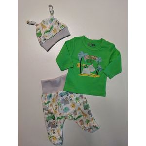 Nini - Outfit Mees - 3-delige set - Shirtje, Broekje met voetjes, Muts - Maat 68 - 4 t/m 6 maanden