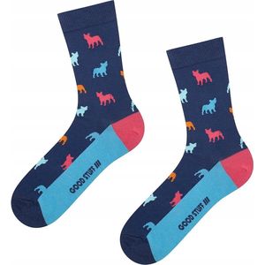 vrolijke sokken Bulldog hond blauw maat 40 - 45
