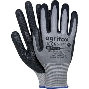 Ogrifox OX-PUNKTER Nitril Handschoenen, Beschermende Handschoenen, Werkhandschoenen, Ox.13.348 Dotter, Grijs-Zwart, 9 Maat, 240 Paar