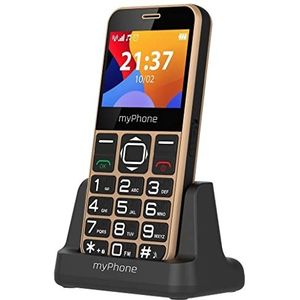 myPhone MP Halo 3 Senioren mobiele telefoon met laadstation, groot display 2,3 inch telefoon met toetsen, noodoproepknop, zaklamp, bluetooth, batterij 1000 mAh, camera - goud