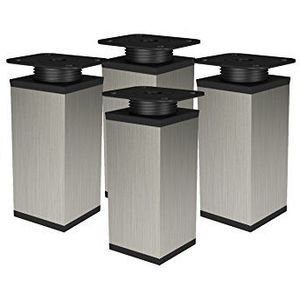 Alusfera Meubelpoten - in hoogte verstelbaar - meubelpoten verstelbaar - meubelpoten - kastpoten - meubelpoten 4 stuks 40x40mm - metalen poten voor meubels 60mm - meubelaccessoires - INOX