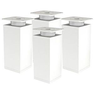 ALUSFERA Meubelvoet – verstelbare voet voor bank – verstelbare voet voor meubels – 4 stuks – hoekig 40 x 40 mm – reserveonderdelen van metaal – montageaccessoires inbegrepen – 80 mm wit