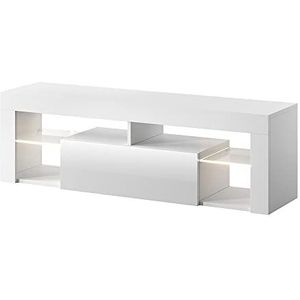 Selsey Bianko - TV-meubel/woonkamer meubel - 140 cm - wit mat/wit glanzend - met LED-verlichting – modern