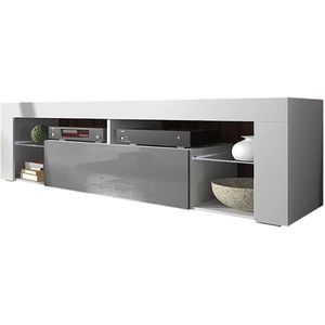 Selsey - BIANKO - TV-meubel met nissen - 140 cm - Wit marmer / Grijze glans