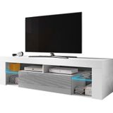 Selsey Bianko - Tv-meubel/woonkamer meubel - 140 cm - wit mat/grijs glanzend - met LED-verlichting – modern