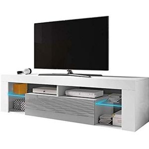 Selsey Bianko TV-kast laag meubel / TV-bank met LED-verlichting, mat-wit/grijs, 140 x 35 x 50,6 cm