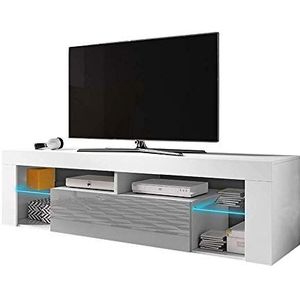 Selsey Bianko - Tv-meubel/woonkamer meubel - 140 cm - wit mat/grijs glanzend - met LED-verlichting �– modern