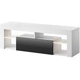Selsey Bianko - TV-meubel/woonkamer meubel - 140 cm - wit mat/zwart glanzend - met LED verlichting – modern