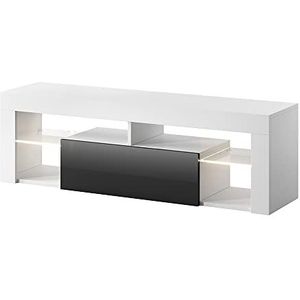 Selsey Bianko - TV-meubel/woonkamer meubel - 140 cm - wit mat/zwart glanzend - met LED verlichting – modern