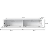 Selsey Kane – Tv-lowboard Tv-kast Hangend/Staand 140 cm (wit Mat/Wit Hoogglans met LED)