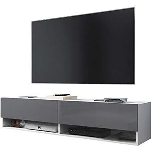 Selsey Wander - TV-hangkast / tv-bank met led (140 cm) (mat wit/grijs glanzend)