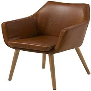 Selsey MARCELIO - Gestoffeerde stoel/eetkamerstoel, zacht gestoffeerd eikenhout, 58 cm breed (kunstleer, lichtbruin, lichte houten poten)