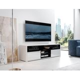 Selsey Mario - TV-kast laag / tv-kast in wit/zwart met glanzende fronten en moderne led-staande verlichting 137 cm