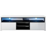 Selsey Mario - TV-kast laag / tv-kast in wit/zwart met glanzende fronten en moderne led-staande verlichting 137 cm