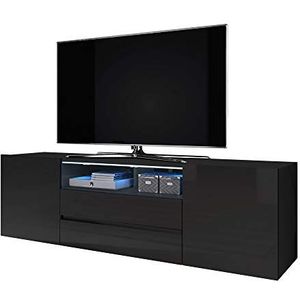 Selsey BROS – TV-lowboard/televisiekast zwart mat/zwart hoogglans met led-verlichting, staand, modern