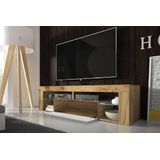 Selsey Bianko - TV-meubel/woonkamer meubel - 140 cm - lancaster eiken/wit glanzend - met LED verlichting - modern