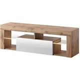 Selsey Bianko - TV-meubel/woonkamer meubel - 140 cm - lancaster eiken/wit glanzend - met LED verlichting - modern