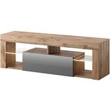 Selsey Bianko - Tv-meubel/woonkamer meubel - 140 cm - lancaster eiken/grijs glanzend - met LED verlichting – modern