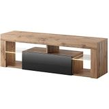 Selsey Bianko - TV-meubel/woonkamer meubel - 140 cm - lancaster eiken/zwart glanzend - met LED verlichting – modern