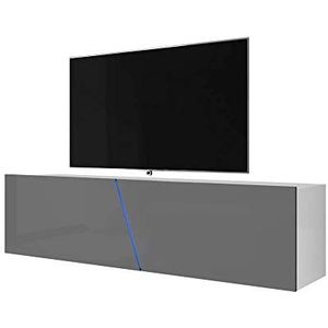 Selsey ALAMARA - TV-lowboard hangend met LED-verlichting 160 cm (mat wit/grijs hoogglans)