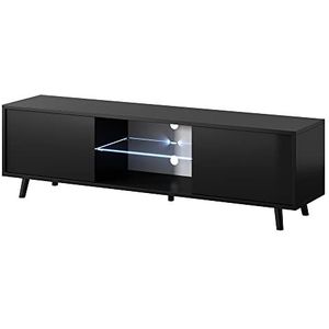 Selsey LEFYR - TV-meubel/woonkamer meubel - zwart mat/zwart glanzend - LED verlichting met batterijen – modern