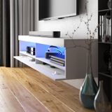 Selsey VIANSOLA - TV-meubel/woonkamer meubel - 140 cm - wit mat/wit glanzend - met LED verlichting – modern