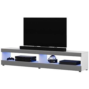Selsey VIANSOLA - TV-meubel/woonkamer meubel - 140 cm - wit mat/grijs glanzend - met LED verlichting – modern