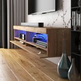 Selsey VIANSOLA - TV-meubel/woonkamer meubel - 140 cm - lancaster eiken - met LED verlichting – modern