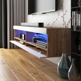Selsey VIANSOLA - TV-meubel/woonkamer meubel - 140 cm - lancaster eiken/wit glanzend - met LED verlichting – modern