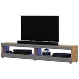 Selsey VIANSOLA - TV-meubel/woonkamer meubel - 140 cm - lancaster eiken/grijs glanzend - met LED verlichting – modern