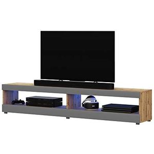 Selsey VIANSOLA - TV-meubel/woonkamer meubel - 140 cm - lancaster eiken/grijs glanzend - met LED verlichting – modern