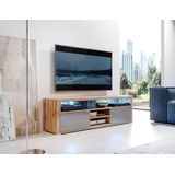 Selsey TV Lowboard TV kast Mario 137 cm, Wotan eiken mat/grijs hoogglans, LED met batterij