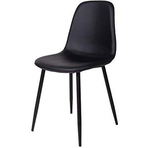Selsey Iger - gestoffeerde stoel/eetkamerstoel met kunstlederen bekleding in zwart en stalen poten, zitting 47x39 cm