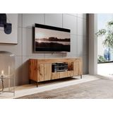 Selsey Gusto - TV-lowboard/televisiekast gesloten met 3 deuren/open vak/LED-verlichting, 137 cm breed (eiken kleur Lancaster)