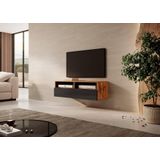 Selsey REDNAW - TV-meubel met lade/voor de woonkamer - 100 cm - wotan eiken ​​/ zwart hoogglans - met led