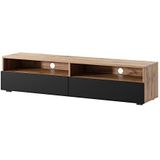 Selsey REDNAW - TV-meubel met twee lades - 140 cm - wotan eiken ​​/ zwart glanzend
