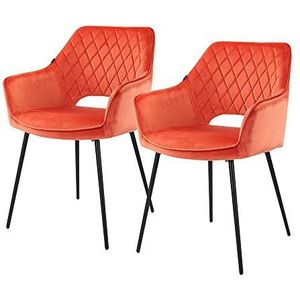 SELSEY MERIVA - Set of 2 Upholstered Dining Chairs/Orange/Velour