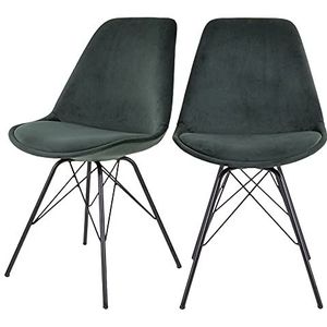 Selsey Avihu - gestoffeerde stoel set van 2, kunststof stoel met fluwelen bekleding in donkergroen en stalen poten