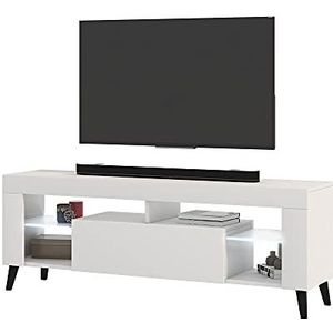 Selsey HugoB - TV meubel - 140 cm - wit mat/wit glanzend - met LED verlichting- modern