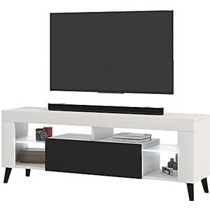 Selsey HugoB - TV meubel - 140 cm - wit mat/zwart glanzend - met LED verlichting – modern