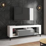Selsey HugoB - TV meubel - 140 cm - wit mat/grijs glanzend - met LED verlichting – modern