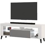 Selsey HugoB - TV meubel - 140 cm - wit mat/grijs glanzend - met LED verlichting – modern