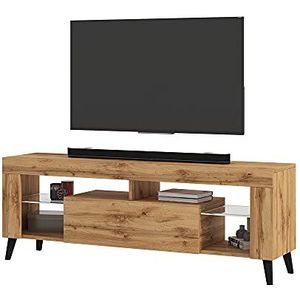 Selsey HugoB TV-lowboard, modern tv-ideboard met voeten en glazen planken, 140 cm (Lancaster eiken mat, zonder LED)