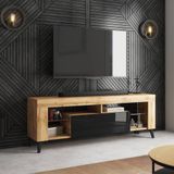 Selsey HugoB - TV meubel - 140 cm - lancaster eiken/zwart glanzend – modern