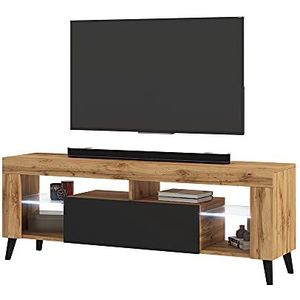Selsey HugoB - TV meubel - 140 cm - lancaster eiken/zwart glanzend - met LED verlichting – modern