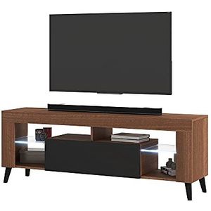 Selsey HugoB - TV meubel - 140 cm - Tabak aida walnoot Mat/zwart glanzend - met LED verlichting – modern