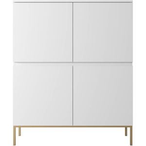 Selsey Bemmi - Hoge Dressoir - 100 cm - Wit met gouden poten