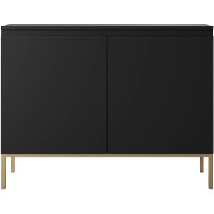 Selsey Commode Armoire 2 Portes 77 x 100 cm sur Pieds Dorés Meuble De Rangement pour Chambre À Coucher Noir Bemmi, Taille Unique