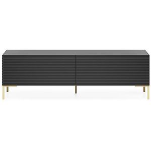 Selsey Lammelo - TV-kast/TV Lowboard in zwart met lamelen - 140 cm breed